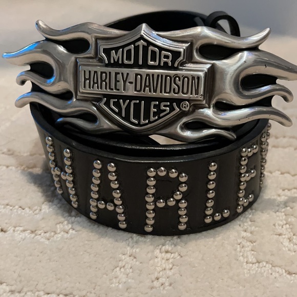 HARLEY DAVIDSON black stud belt sz 32 with statement buckle main image 6